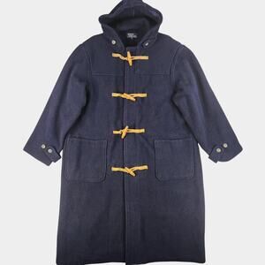 Vintage Polo Ralph Lauren Duffle Coat Mens Large Navy Toggle Hooded Made USA 90s
